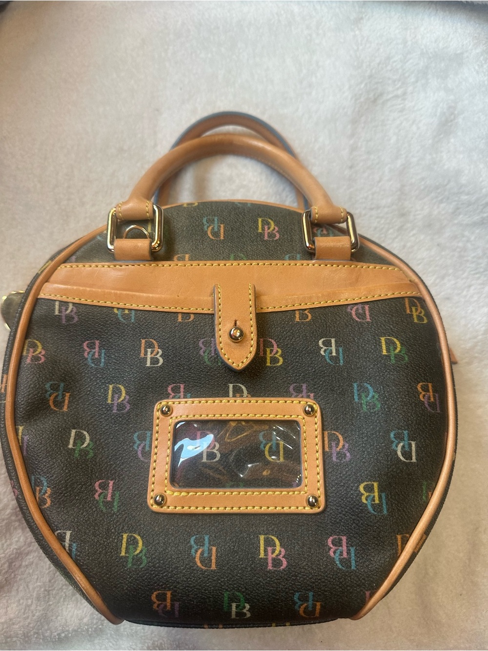 Vintage Dooney & Bourke Black Multicolor DB Logo Mini Satchel with Tan Trim - Picture 7 of 16